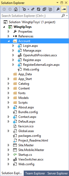 创建 Project 解决方案资源管理器 (ASP.NET Identity) 