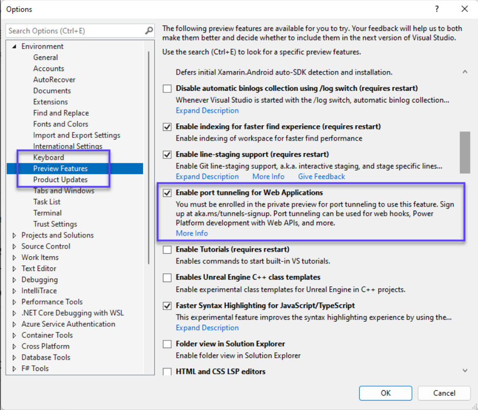 介绍 Visual Studio 中用于 ASP.NET 核心项目的端口隧道的私人预览版